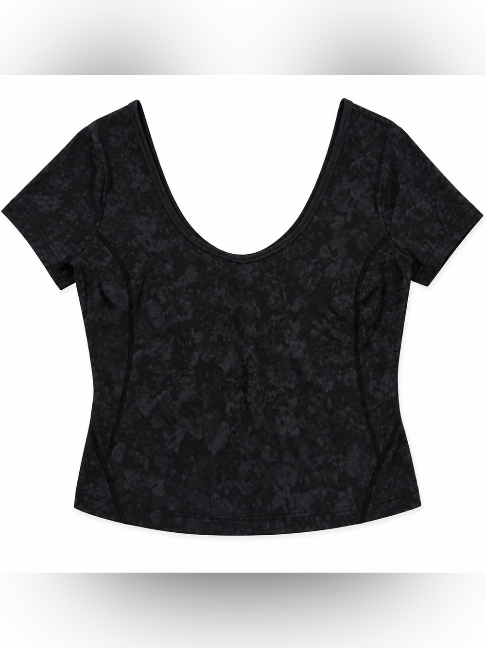 Lululemon Women’s Size 6 Black Floral Camo Scoop Neck Short Sleeve Top